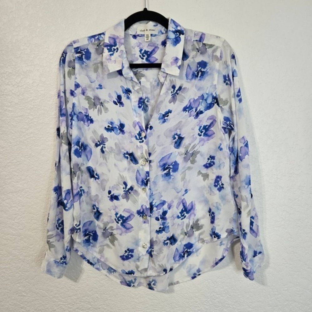 Cloth & Stone Watercolor Floral‎ Button Up Shirt Long Sleeve Top Size PM